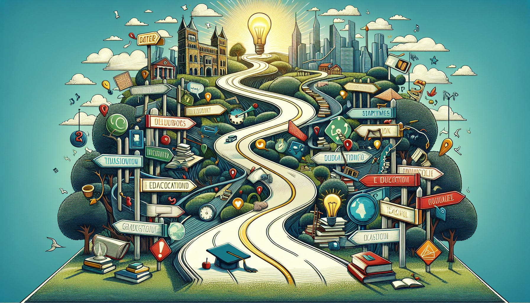 A colorful illustration of a winding road symbolizing the teaching journey