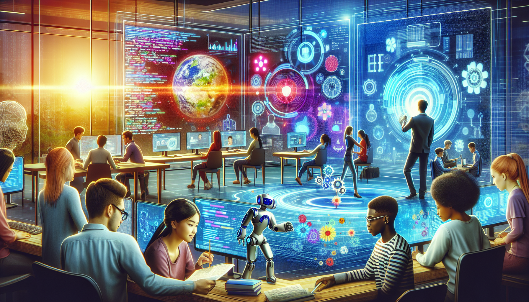 An illustration showing students preparing for an AI-driven future.