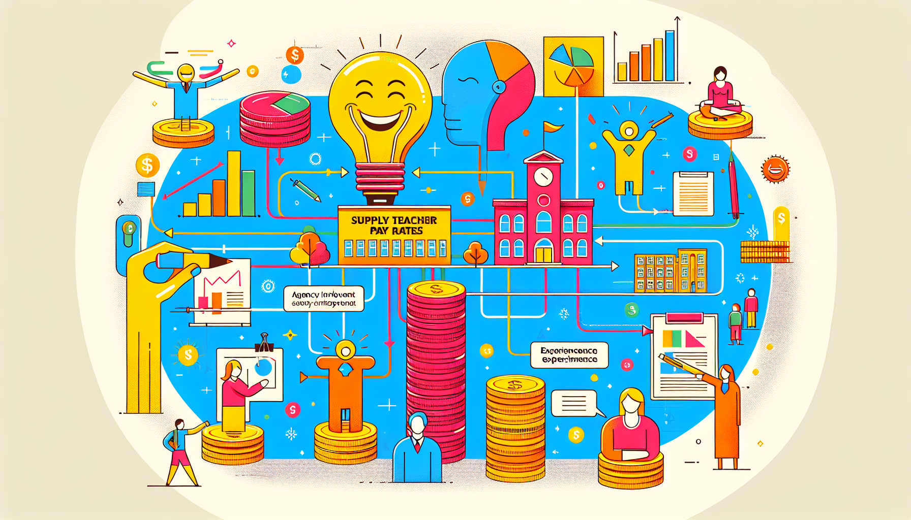 An illustration depicting the concept of supply teachers pay rates.