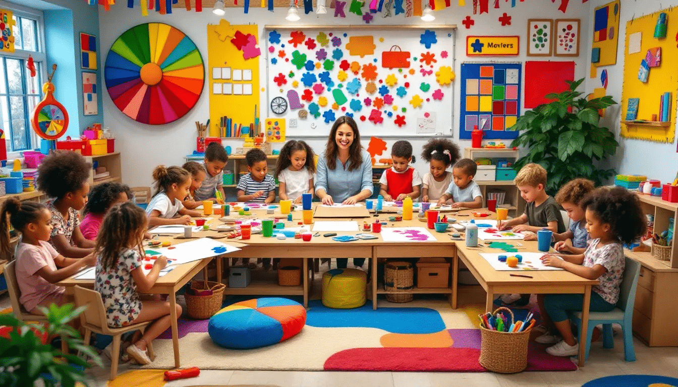Art materials used to enhance writing skills in a classroom setting.