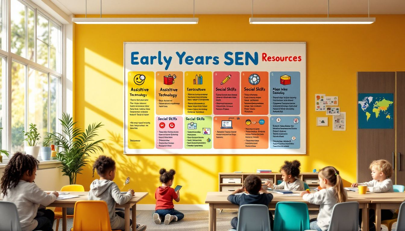 Early years SEN resources for children displayed in a classroom setting.