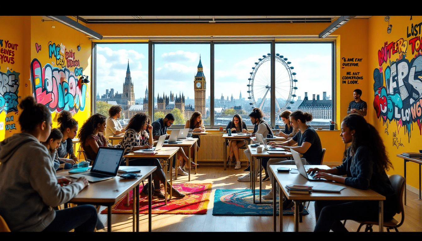 A vibrant classroom in London showcasing teaching jobs.