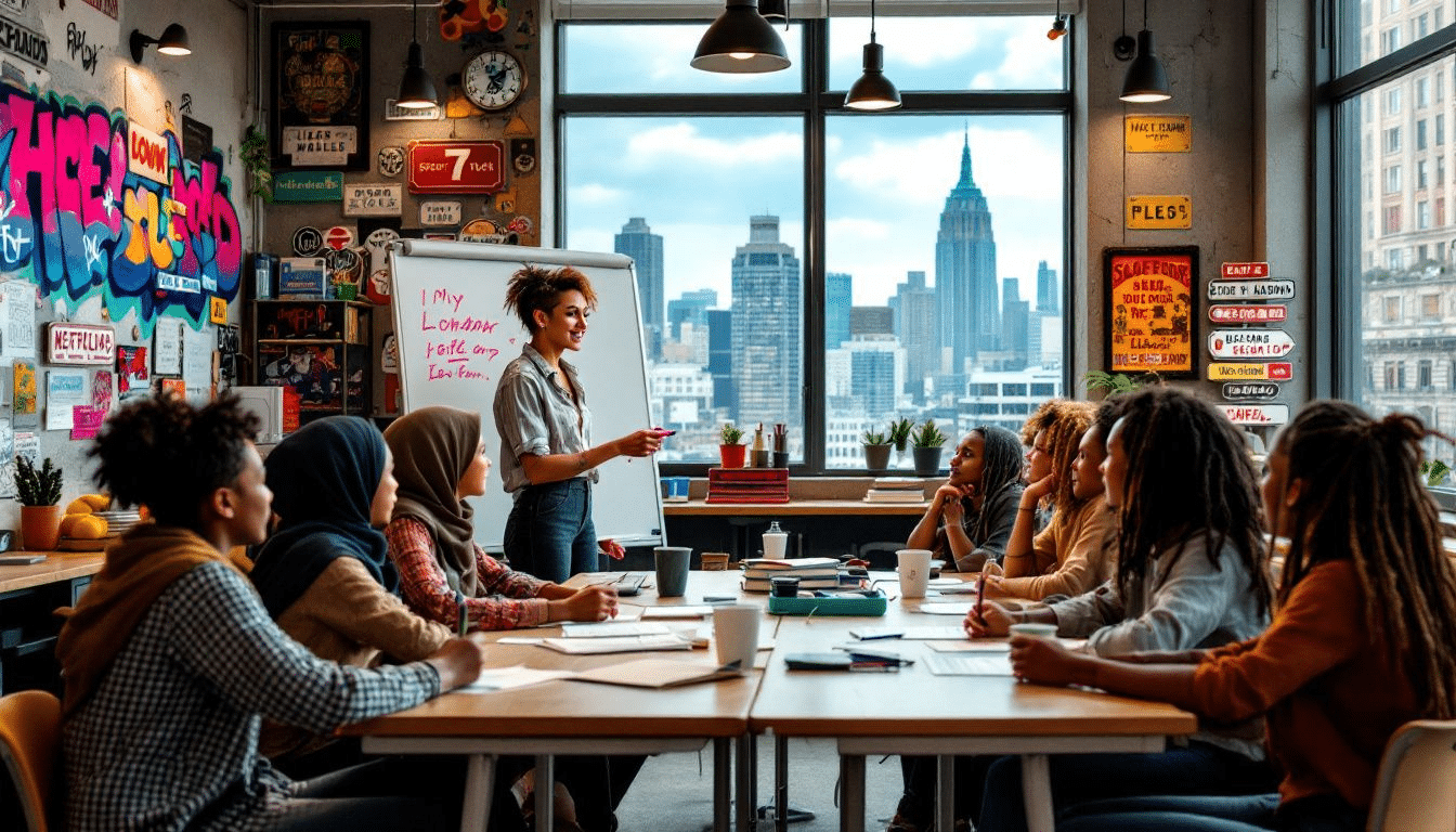 A teacher guiding students in a Greater London classroom, illustrating teaching opportunities.