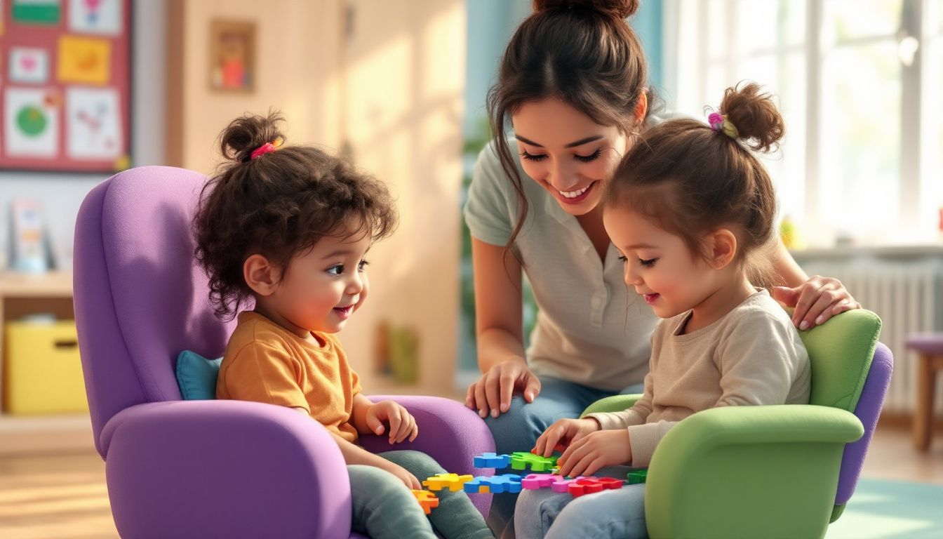 A teaching assistant for SEN students working closely with a child.