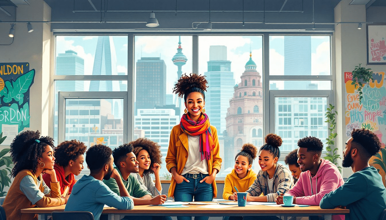 An enthusiastic teacher working with students in East London, representing teaching roles.