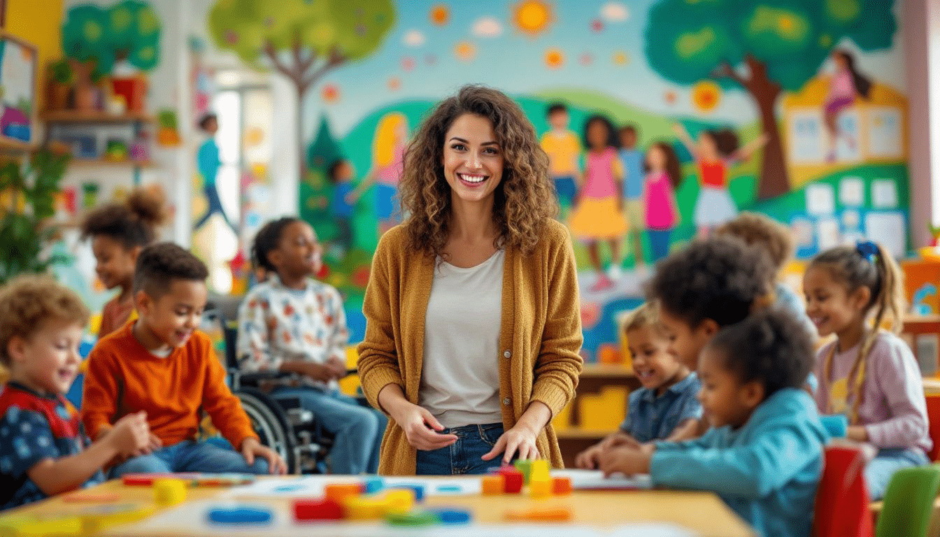 A teacher using tailored teaching strategies to support SEN pupils in a classroom.