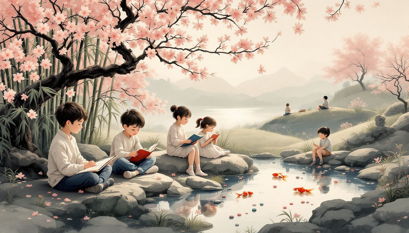 An illustration depicting various children with special educational needs engaging in different learning activities.