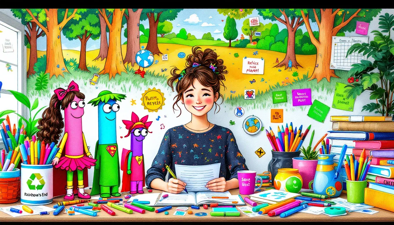 An illustration of sustainable marking practices with various marking tools and resources.