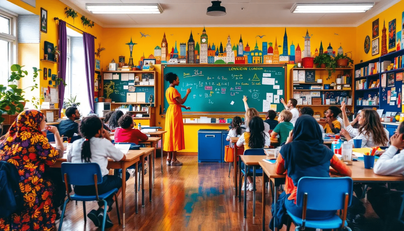 A vibrant classroom setting showcasing supply teachers in action in London.