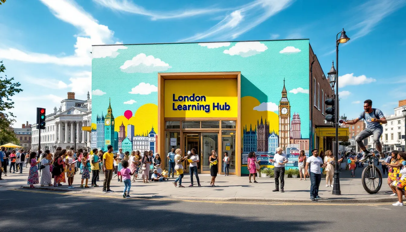 A modern office building representing a teaching agency in London.