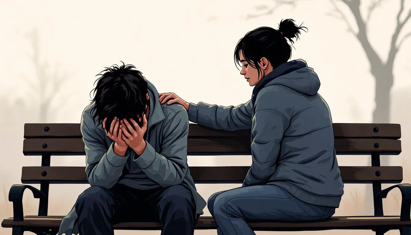 A student sharing their experience of bullying with a supportive teacher.