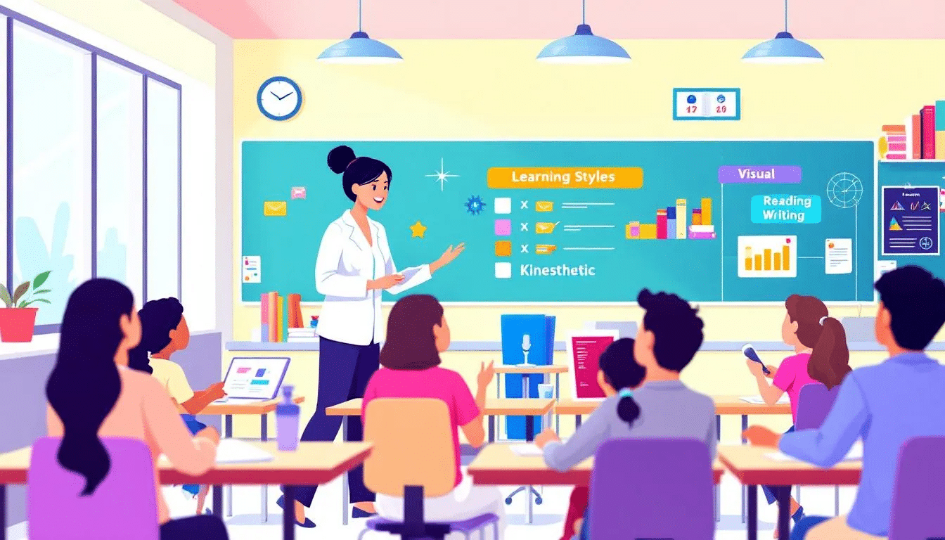 Different learning styles being addressed by a teaching assistant in a classroom.