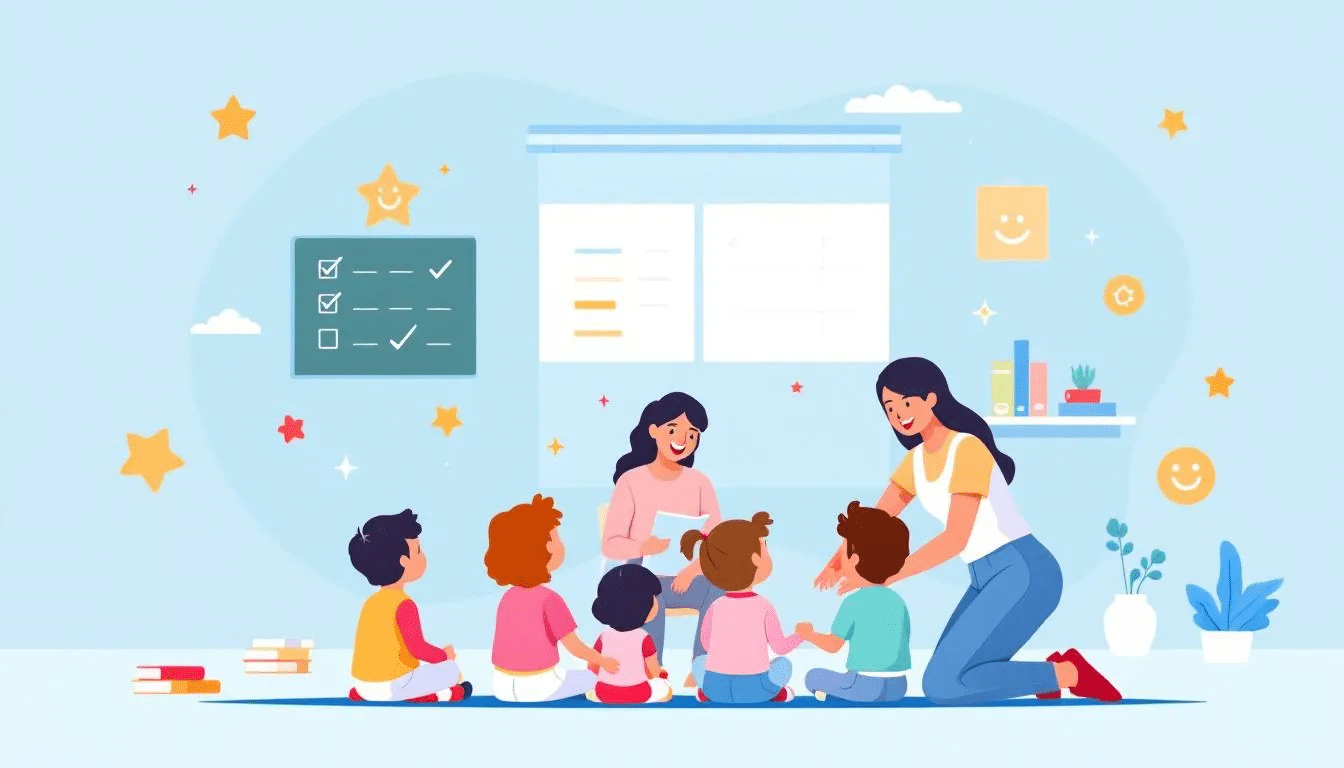 A positive and encouraging atmosphere created by a teaching assistant supporting children.